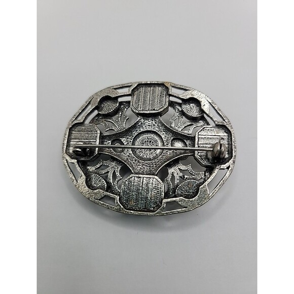 Vintage Miracle Scottish Celtic Brooch Faux Agate Opal Glass Stones Silver tone - Picture 13 of 13